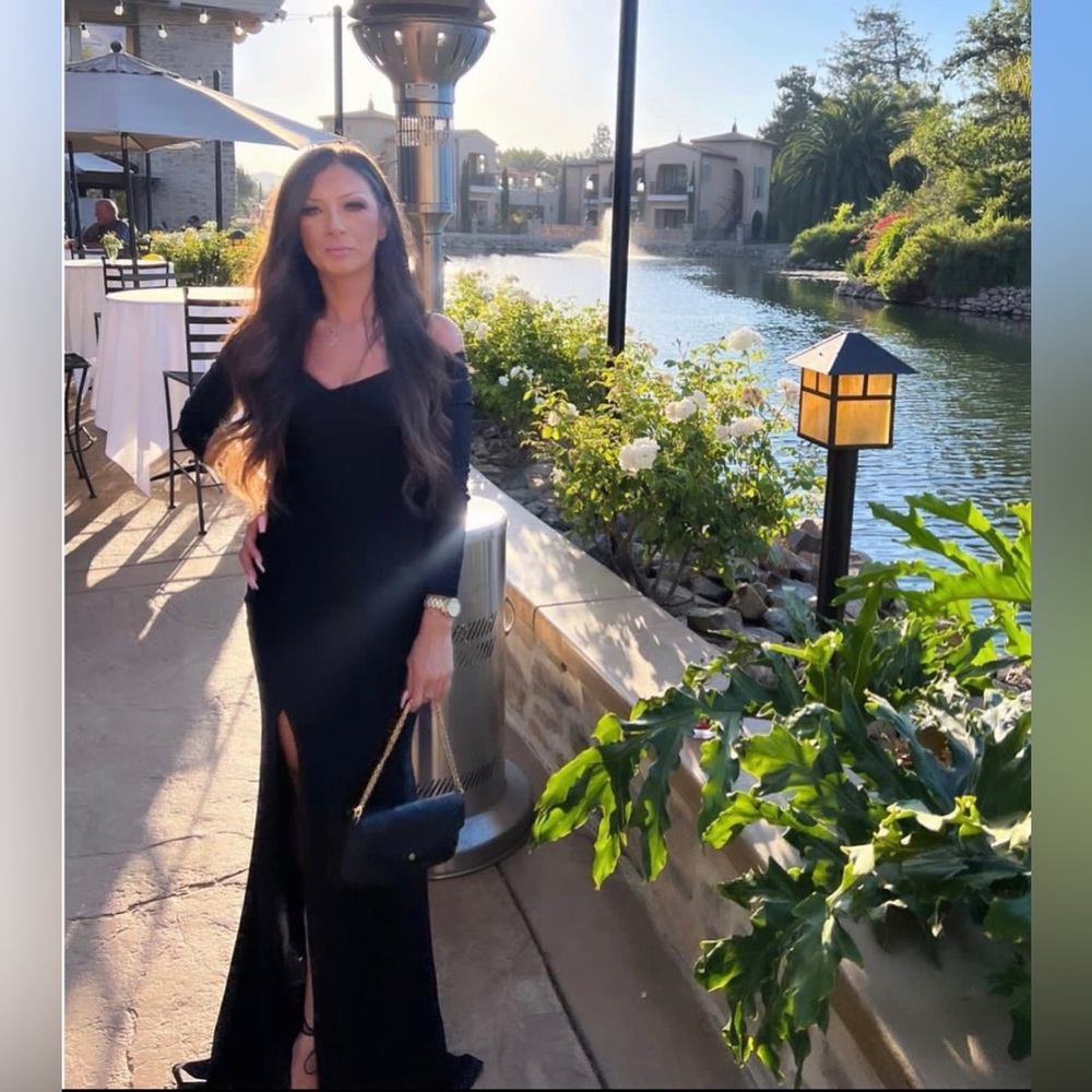 Shein Belle Solid Off Shoulder Split Thigh Dress - image 2